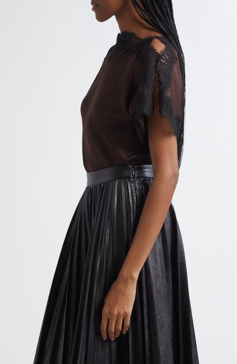 A.L.C. Luna Lace Trim Satin Top, Alternate, color, Cocoa/ Black