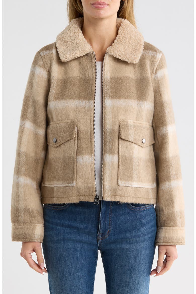 Plaid Faux Fur Crop Jacket, Alternate, color, BEIGE PLAID