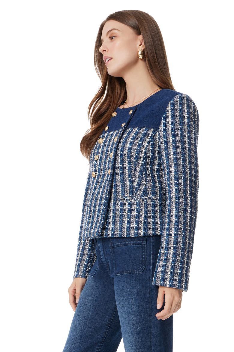 Fiona Double Breasted Denim & Tweed Jacket, Alternate, color, ANTARCTICA PATRIOT PLAID