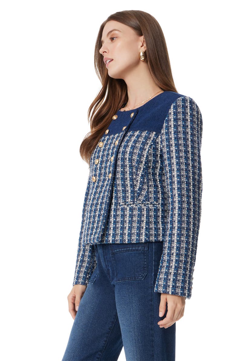 Sam Edelman Fiona Double Breasted Denim & Tweed Jacket, Alternate, color,