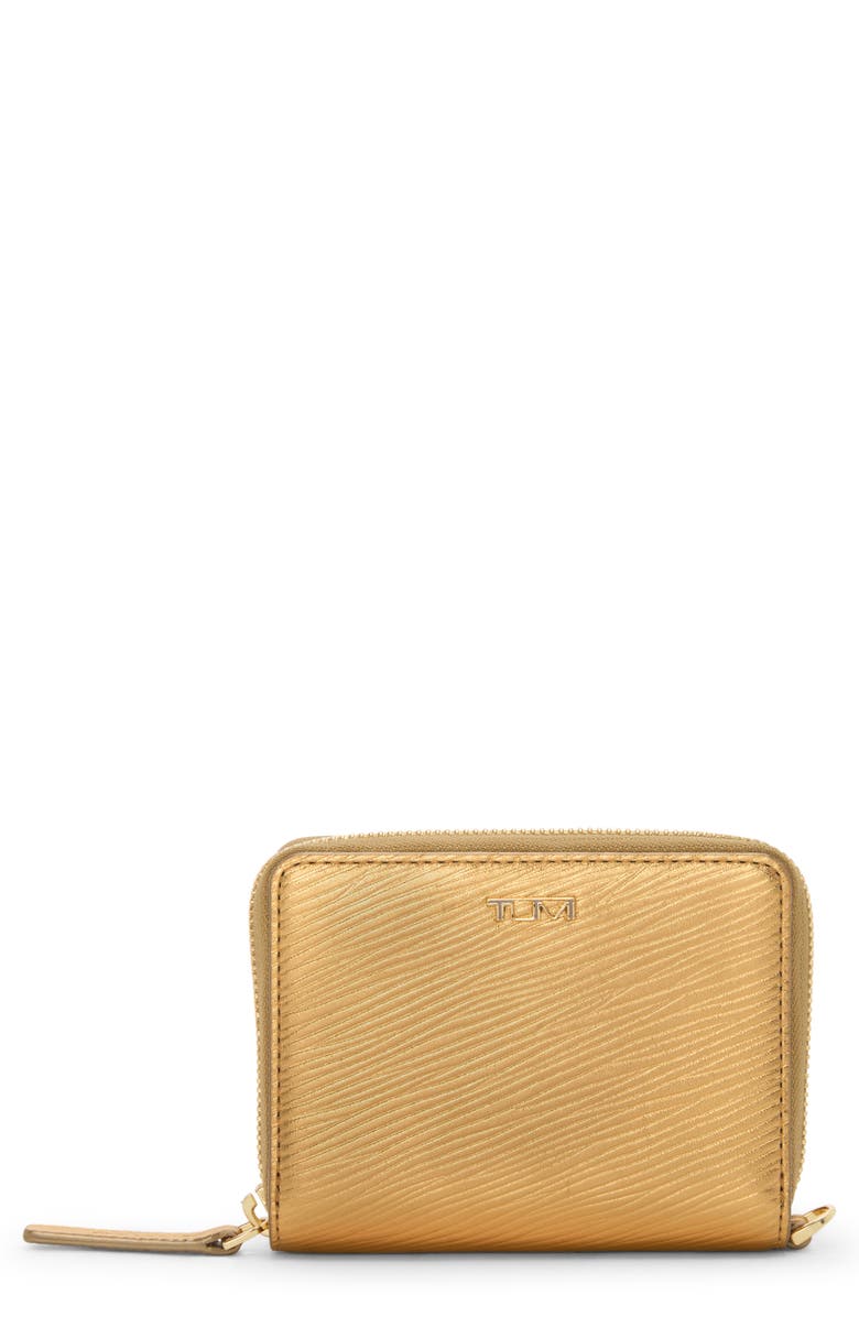 TUMI Belden Trifold Leather Zip Wallet, Main, color, Gold