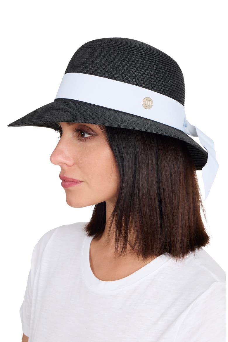 Ribbon Band Straw Sun Hat, Alternate, color, BLACK/WHITE