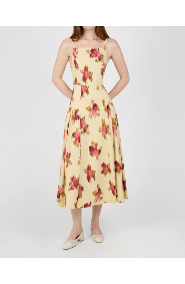 WeWoreWhat Blurred Floral Flare Panel Midi Dress, Main, color, Sand Multi