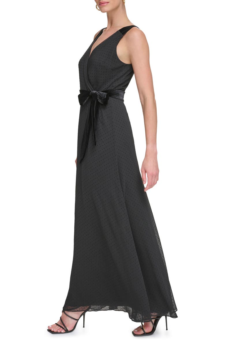 DKNY Double 'V' Mock Wrap Maxi Dress, Alternate, color, Black