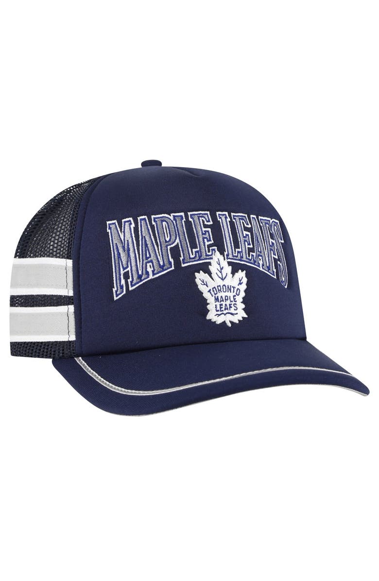 '47 Men's '47 Navy Toronto Maple Leafs Sideband Stripes Trucker Snapback Hat, Alternate, color,