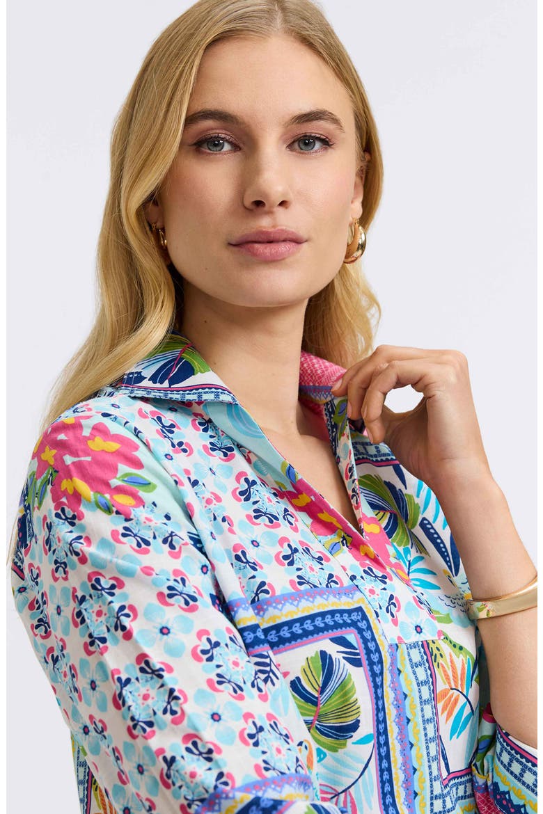 Julia Tropical Print Cotton Popover Top, Alternate, color, BLUE MULTI