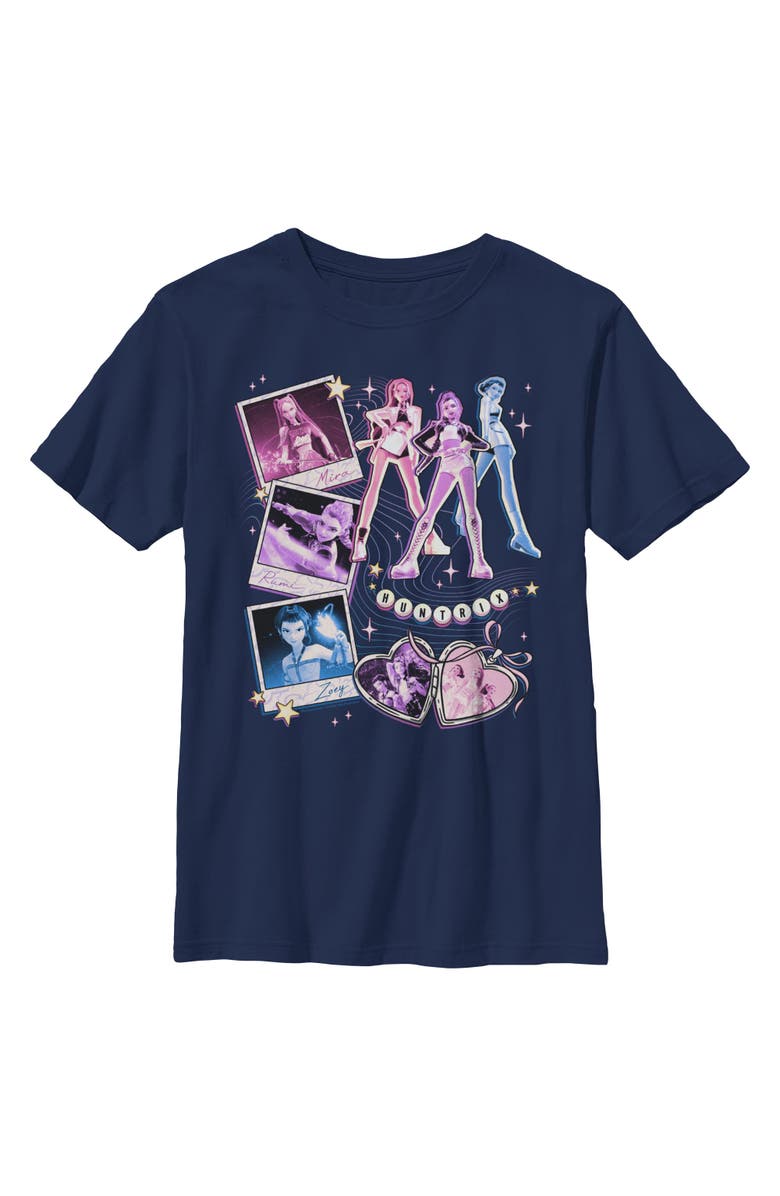 KPop Demon Hunters Boy's KPop Demon Hunters Huntrix Cute Instant Film Portrait Graphic T-Shirt, Main, color, Navy Blue