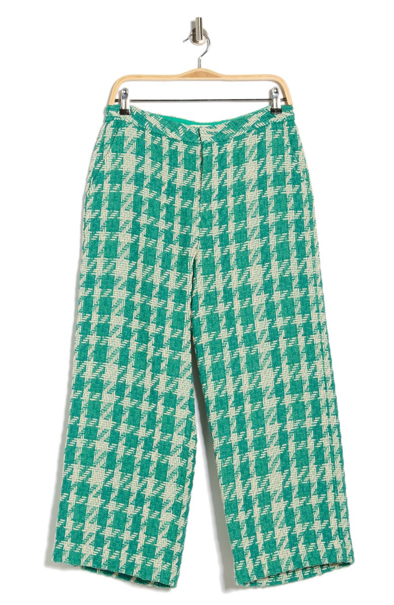 L'AGENCE Lula Tweed Straight Leg Pants, Main, color, Vintage White/Teal Houndstooth