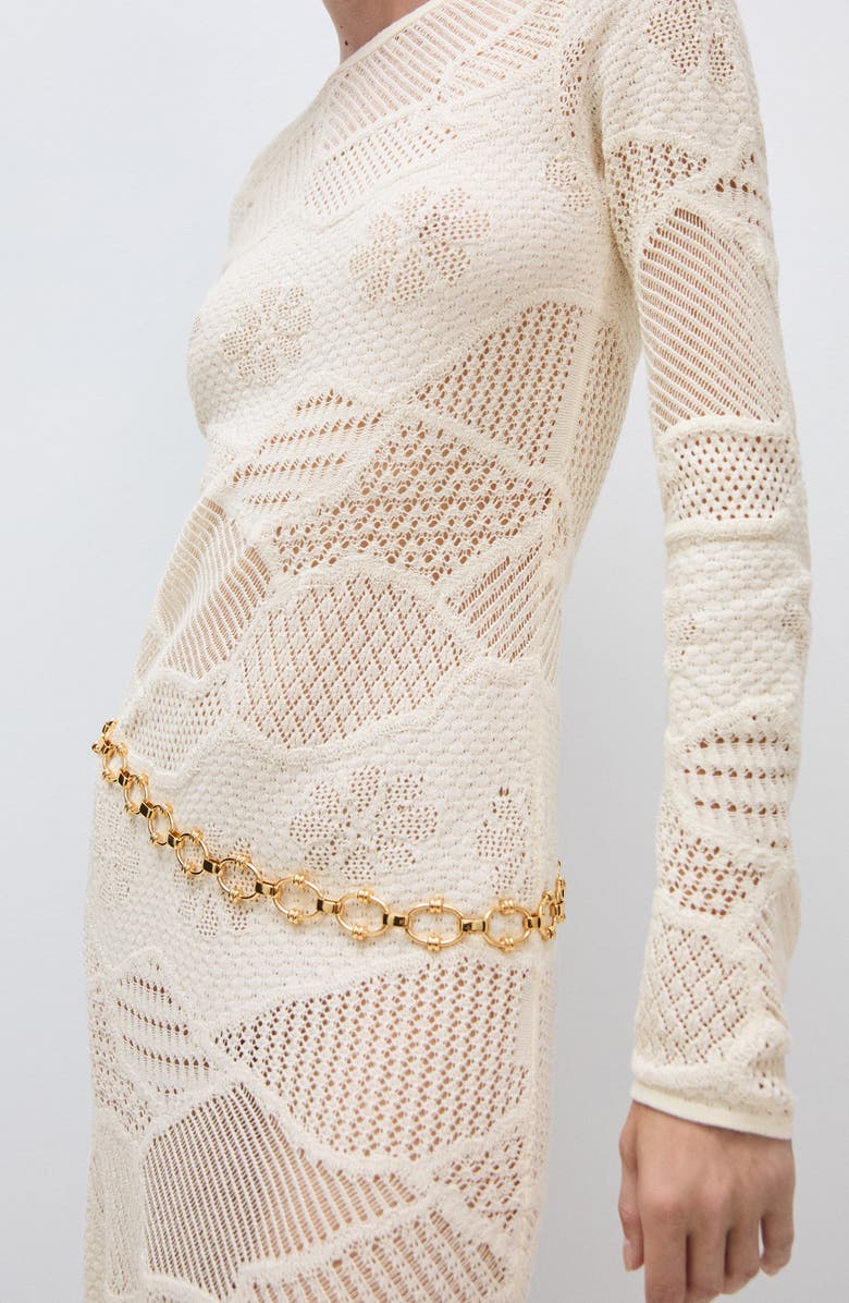 MANGO Mixed Stitch Long Sleeve Cotton Blend Maxi Sweater Dress, Alternate, color,