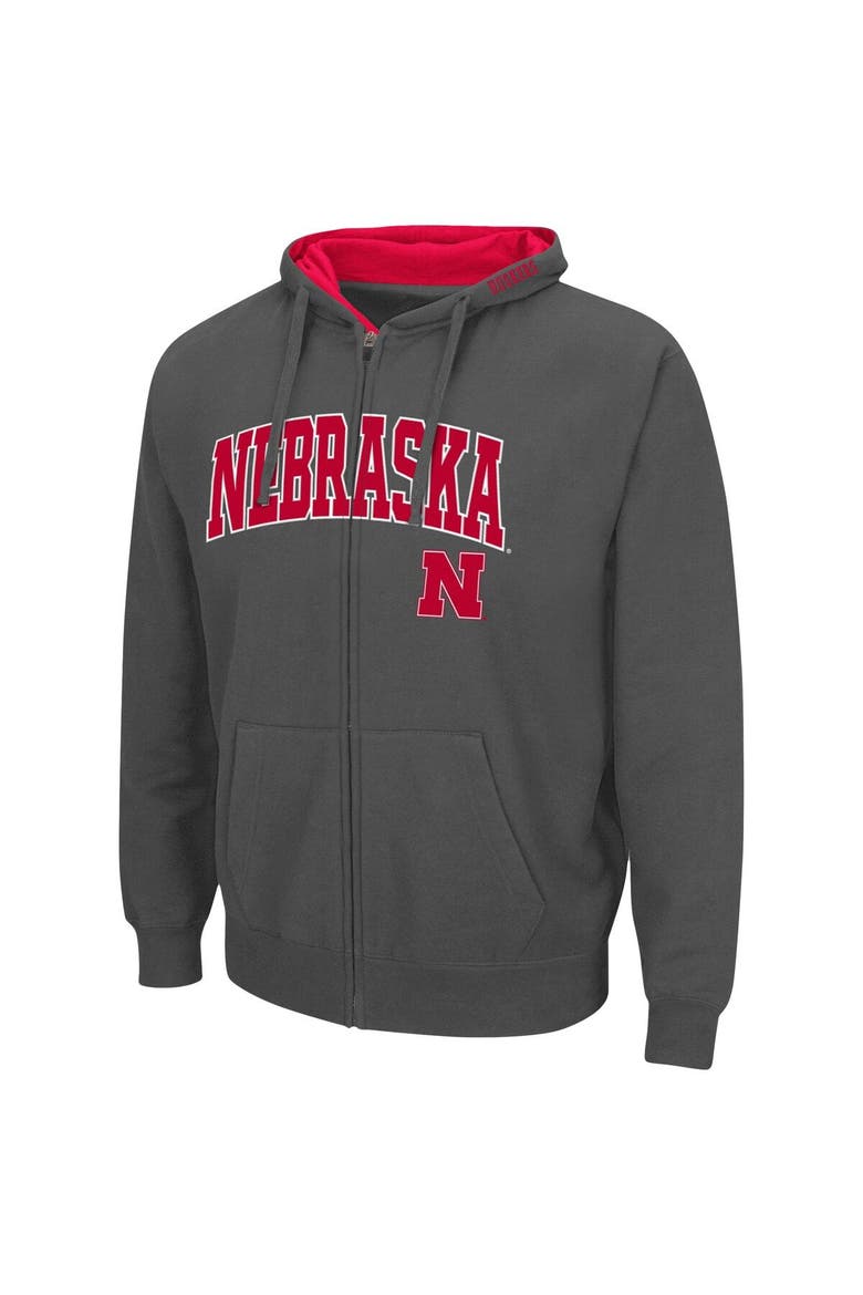Men's Colosseum Charcoal Nebraska Huskers Arch & Logo 3.0 Full-Zip Hoodie, Alternate, color, Charcoal
