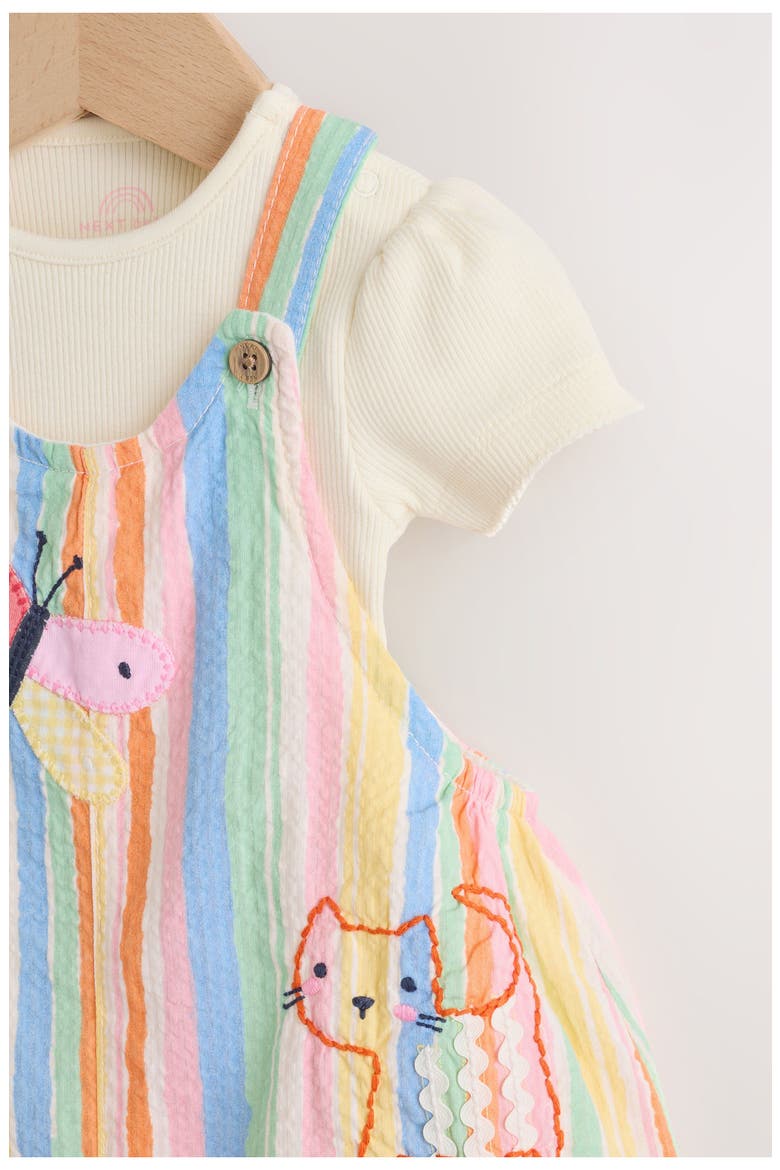Seersucker Rainbow Overalls & Bodysuit Set, Alternate, color, YELLOW MULTI