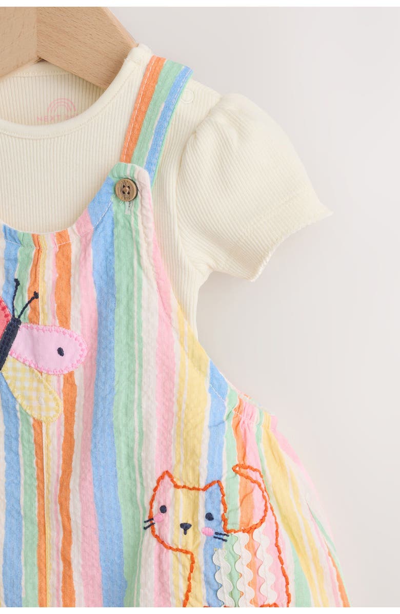 NEXT Seersucker Rainbow Overalls & Bodysuit Set, Alternate, color, Yellow Multi