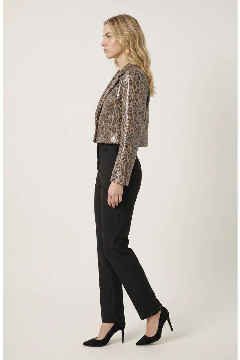 Cropped Leopard Print Sequin Blazer, Alternate, color, Tan