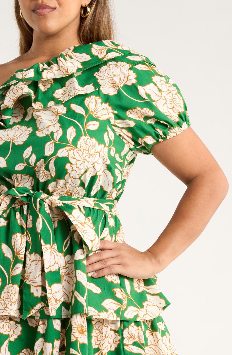 SUGARLIPS Lucena Floral Print One-Shoulder Minidress, Alternate, color, Green-Multi