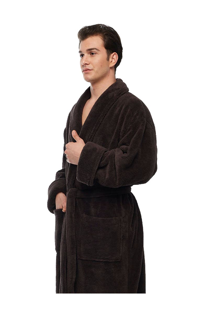 ARUS Mens Shawl Collar Long Fleece Bathrobe, Alternate, color, Black