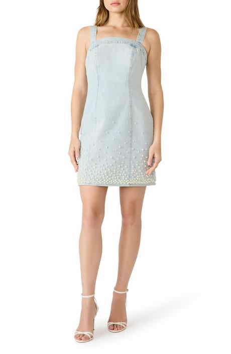 Juliann Pearly Bead Sleeveless Denim Minidress