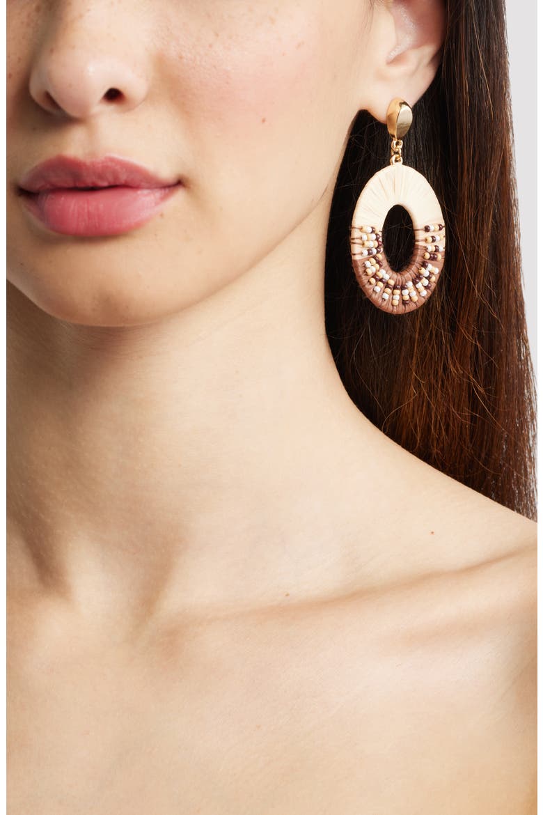 Raffia Beaded Oval Drop Earrings, Alternate, color, NEUTRAL MULTI- GOLD