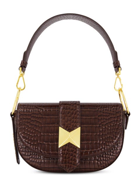 【Mac Duggal】Quilted Leather Angular Handbag 関税送料込 Mac Duggal Crocodile Leather Buckle Detail Medium Handbag