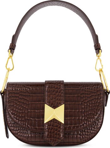 Mac Duggal Crocodile Embossed Leather Gold Hardware Saddle