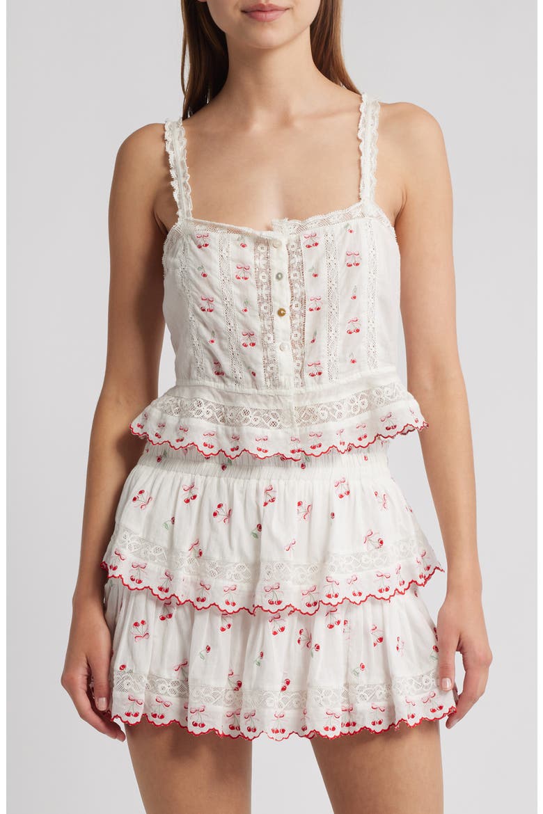Vietta Cherry Embroidered Lace Cotton Crop Tank, Main, color, OPTIC WHITE
