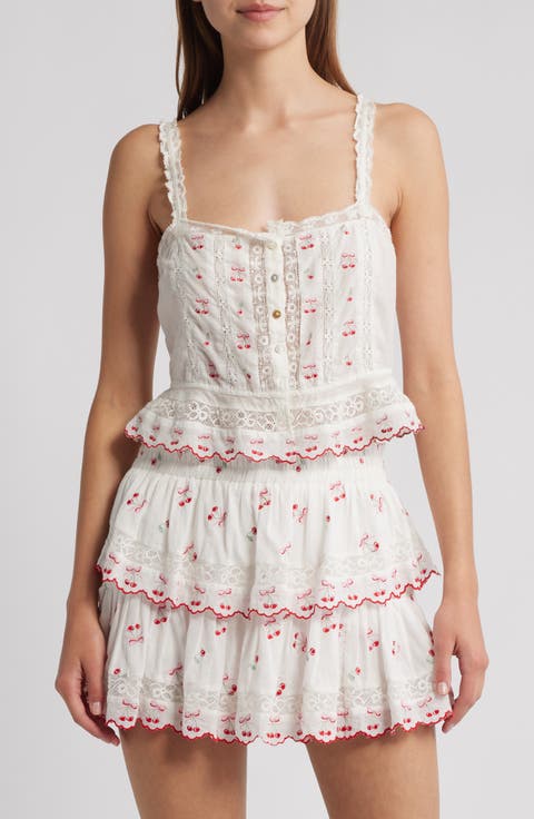 Vietta Cherry Embroidered Lace Cotton Crop Tank