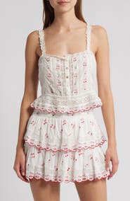 LoveShackFancy Vietta Cherry Embroidered Lace Cotton Crop Tank