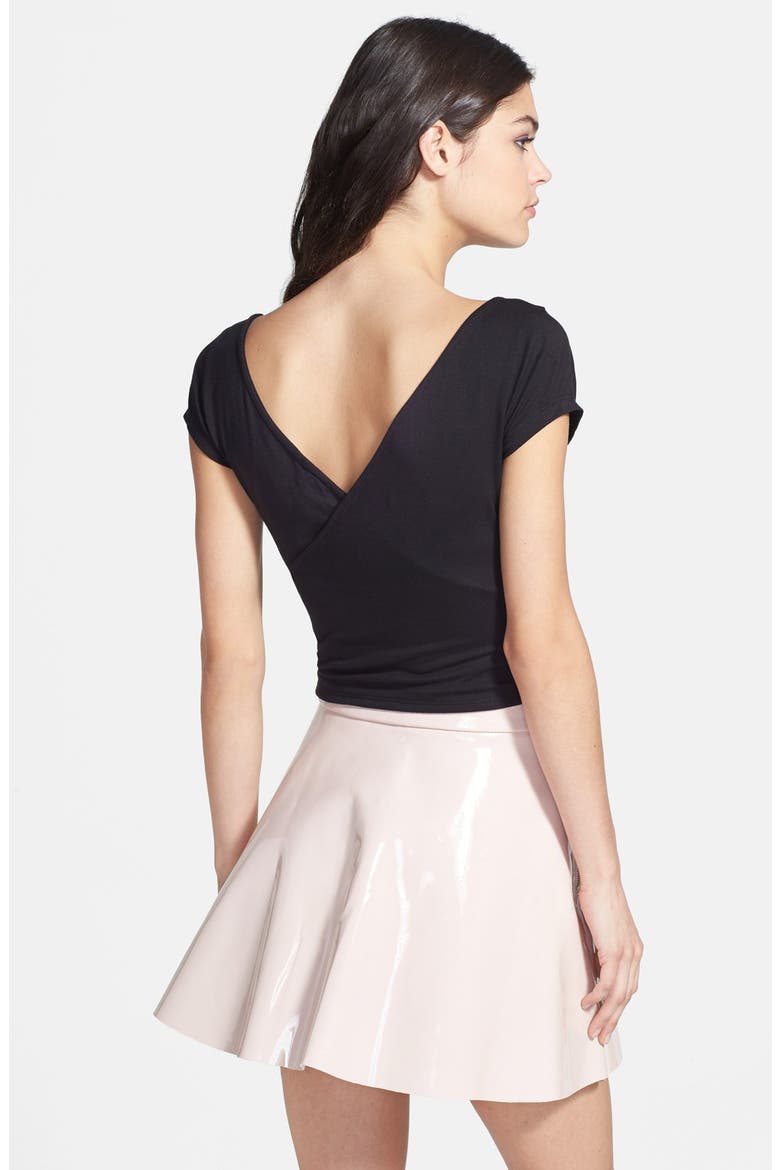 Faux Wrap Crop Top, Alternate, color, BLACK