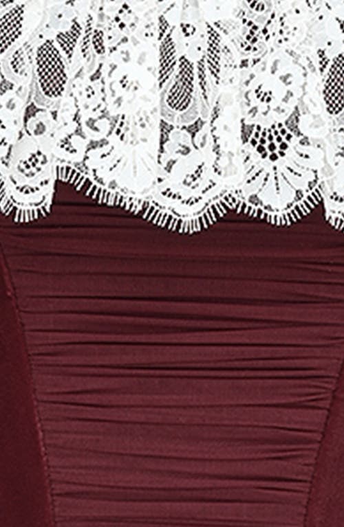 House Of Cb Jacinda Ruffle Velvet Corset Top In Cabernet