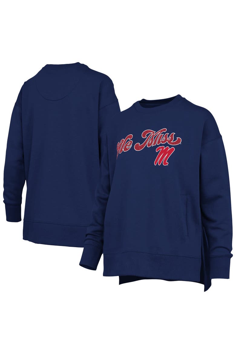 Women's Pressbox Navy Ole Miss Rebels Bonanza Chenille Harper Script Sweatshirt, Alternate, color, Navy