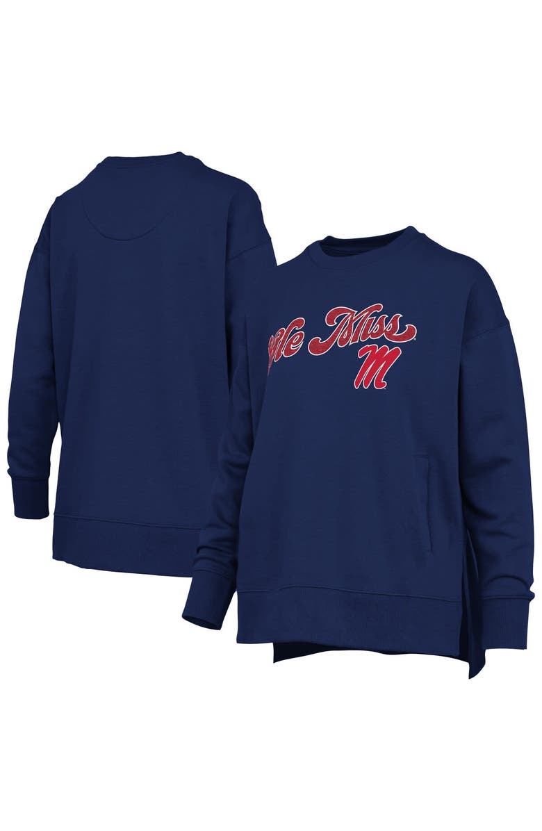 PRESSBOX Women's Pressbox Navy Ole Miss Rebels Bonanza Chenille Harper Script Sweatshirt, Alternate, color, Navy