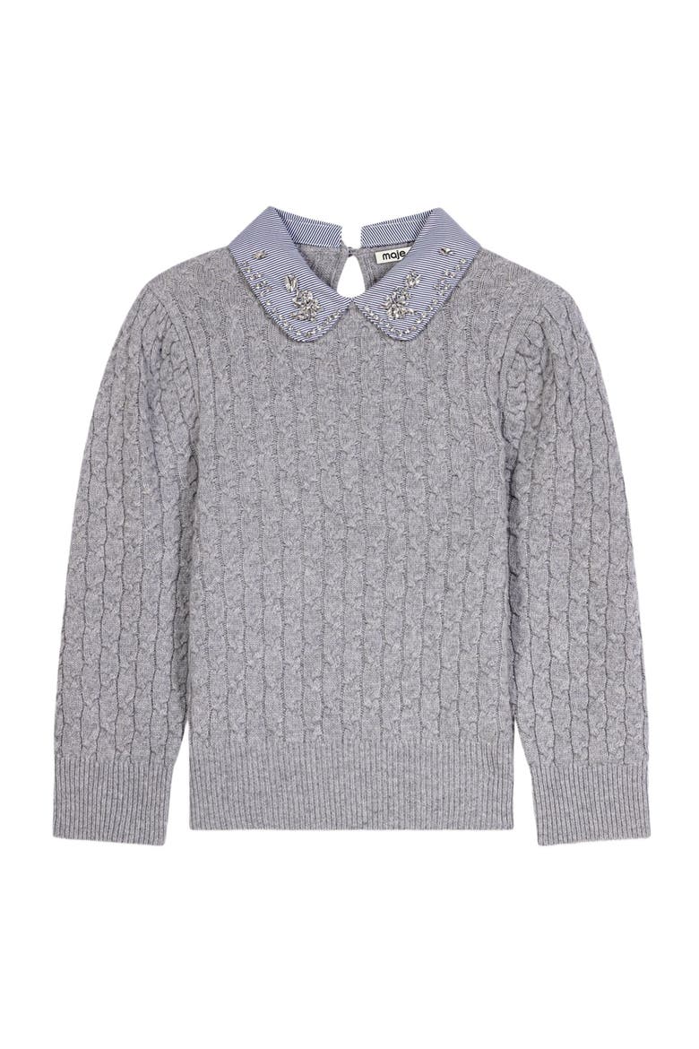 Removable poplin collar sweater, Alternate, color, Light grey