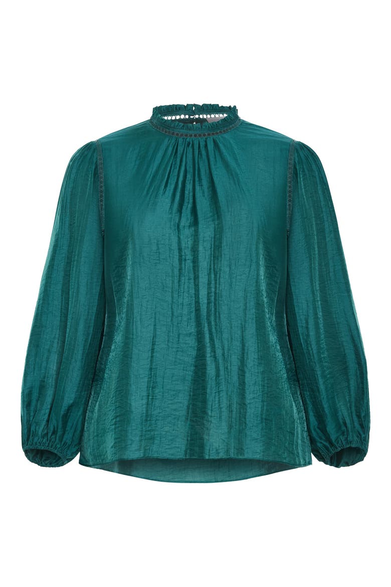 Lorelai Open Stitch Satin Top, Alternate, color, EMERALD
