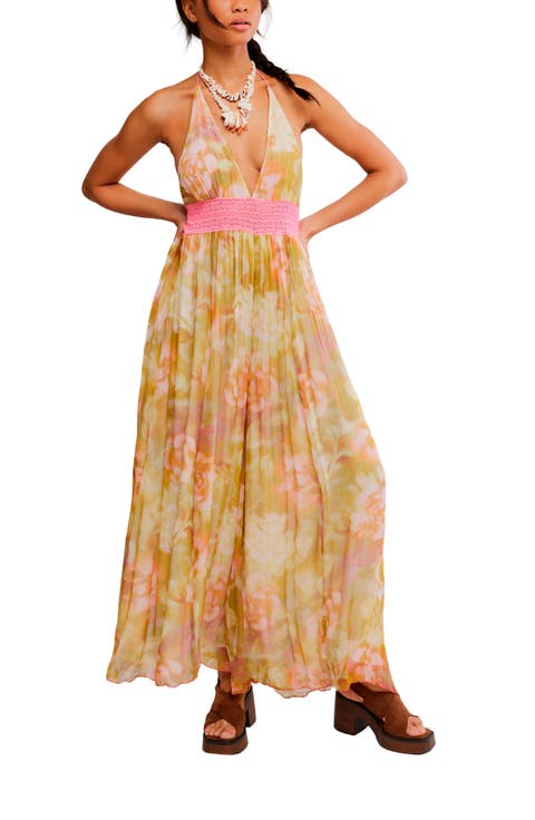 Haze Print Wide Leg Halter Jumpsuit