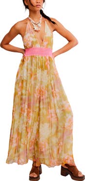 Free People Haze Print Wide Leg Halter Jumpsuit
