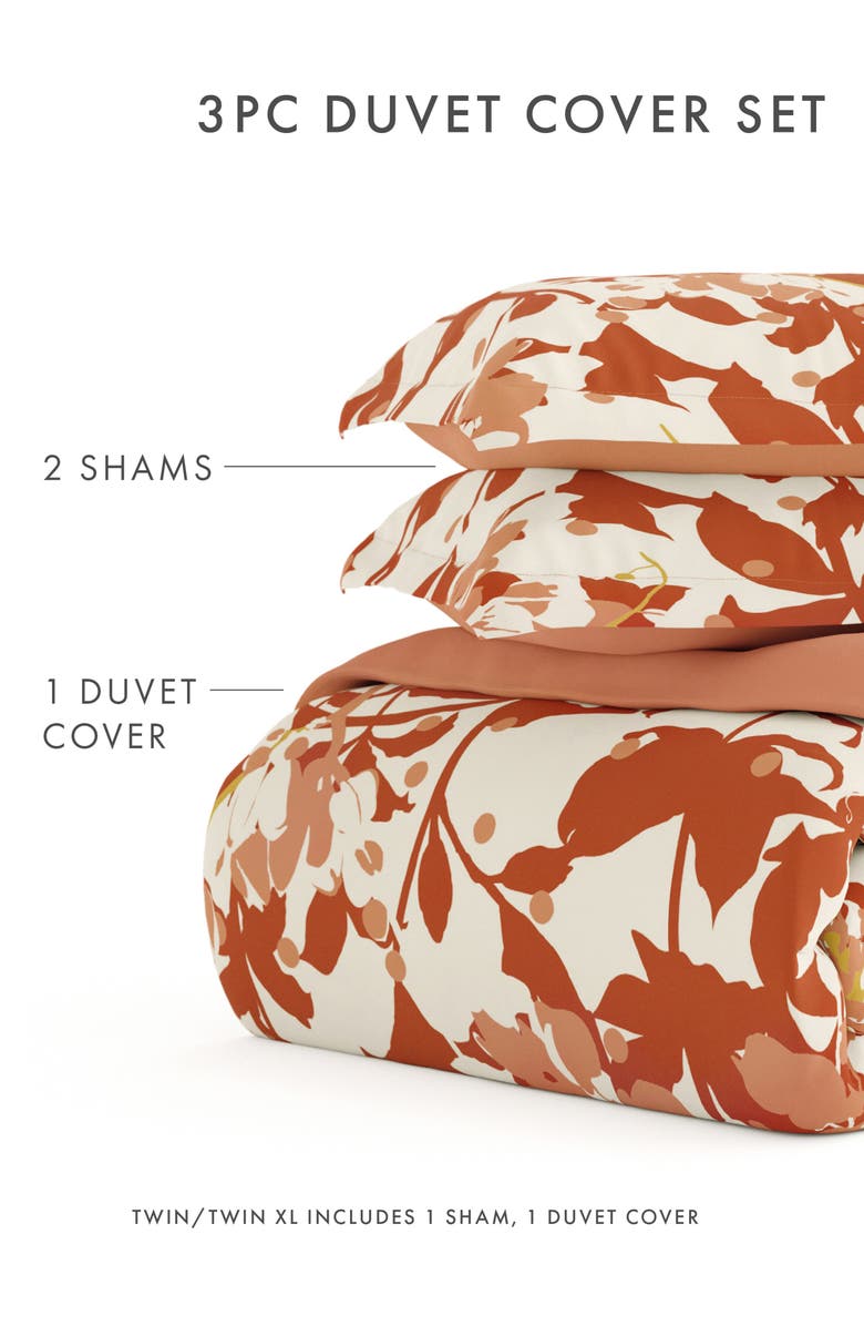 HOMESPUN Premium Ultra Soft Boho Flower 3-Piece Reversible Duvet Cover Set, Alternate, color, Clay