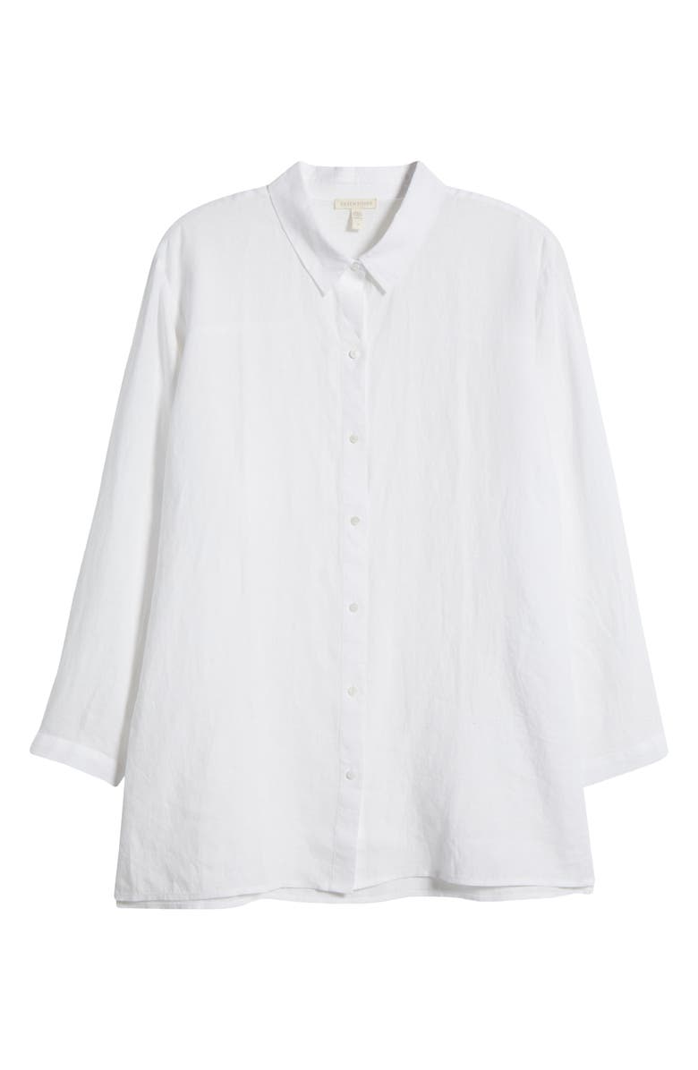 Eileen Fisher Classic Easy Organic Linen Button-Up Shirt, Alternate, color, White