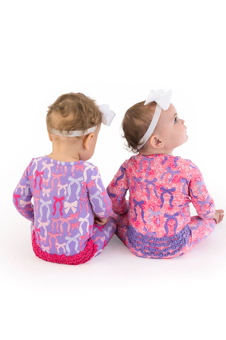 Baby Girls Softsnooze Convertible Ruffle One Piece Pajama, Alternate, color, Bow Besties