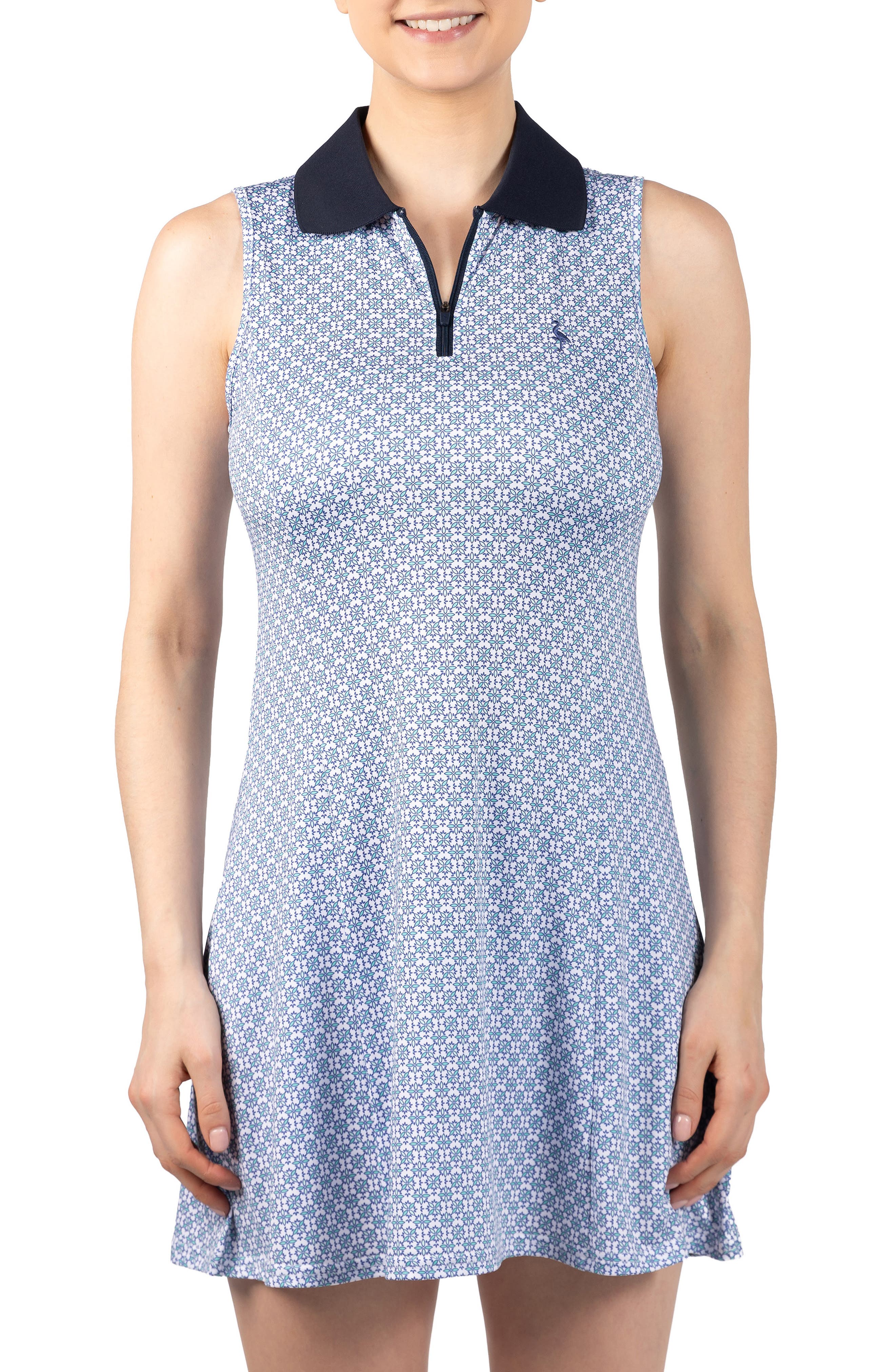 TailorByrd Geometric Print Performance Polo Dress