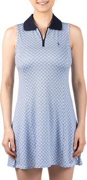 TailorByrd Geometric Print Performance Polo Dress