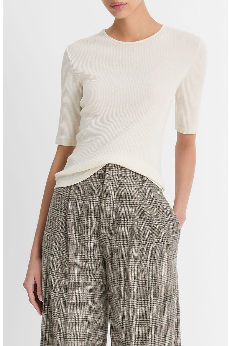 Short Sleeve Cotton Rib Sweater, Main, color, LT WHITE SAND