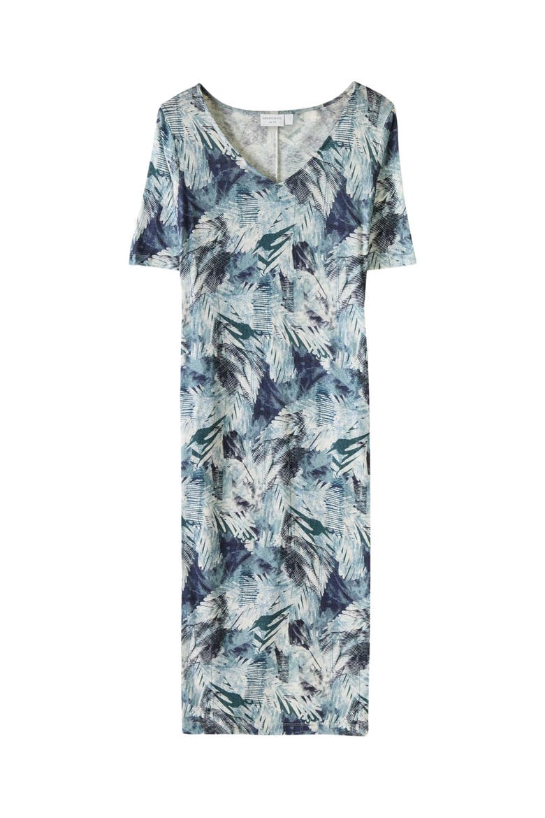 Linen Blend Midi Dress, Alternate, color, NAVY LEAF