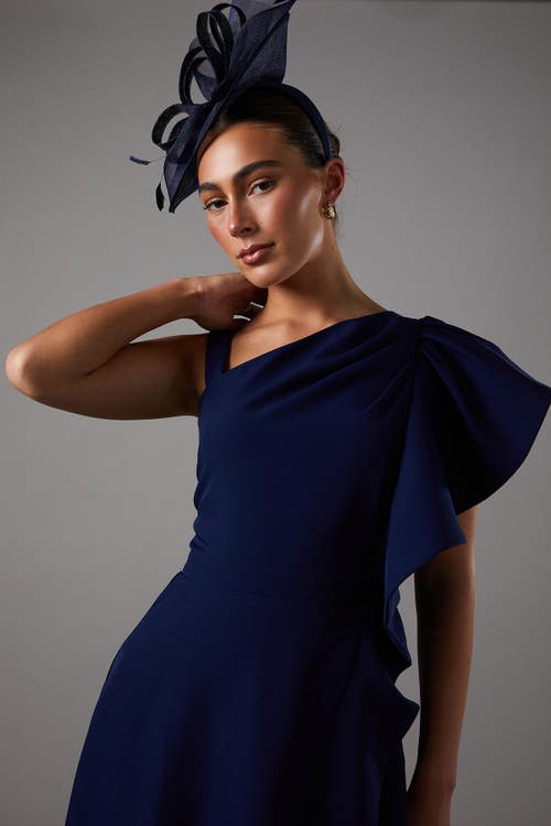 Coast One Shoulder Crepe Ruffle Midi Dress In Blue