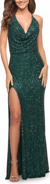 La Femme Sequin Long Dress in Chic Design with Low Back