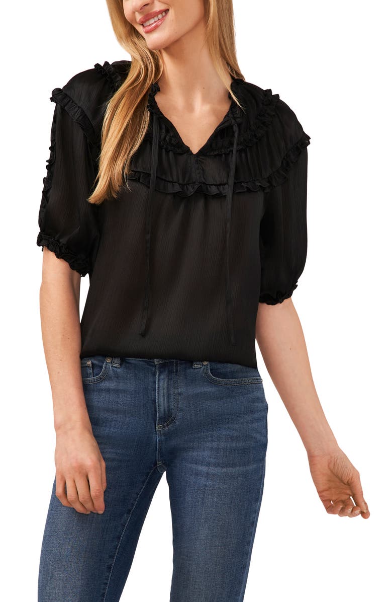 CeCe Ruffle Yoke Satin Top, Main, color, 