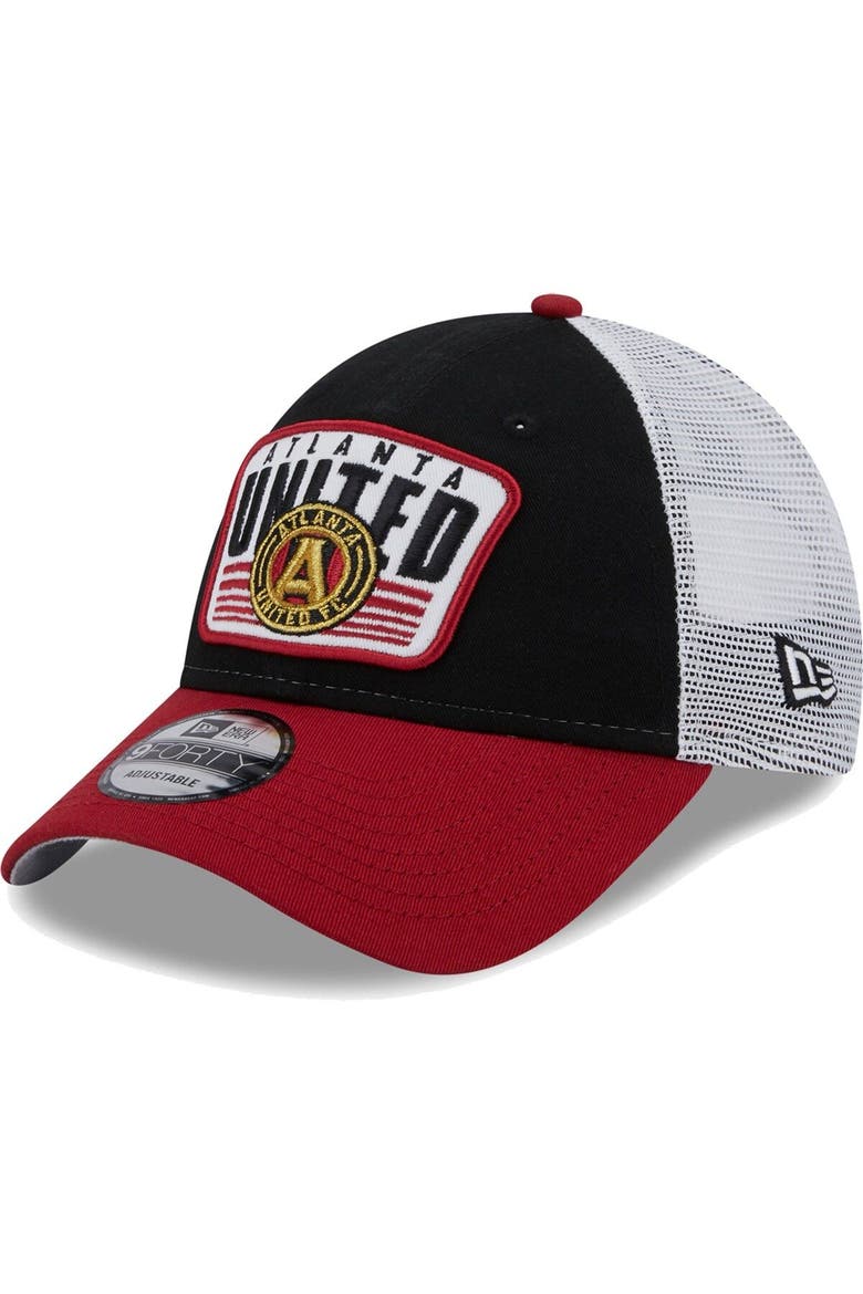Men's New Era Black/Red Atlanta United FC Patch 9FORTY Trucker Snapback Hat, Main, color, Black