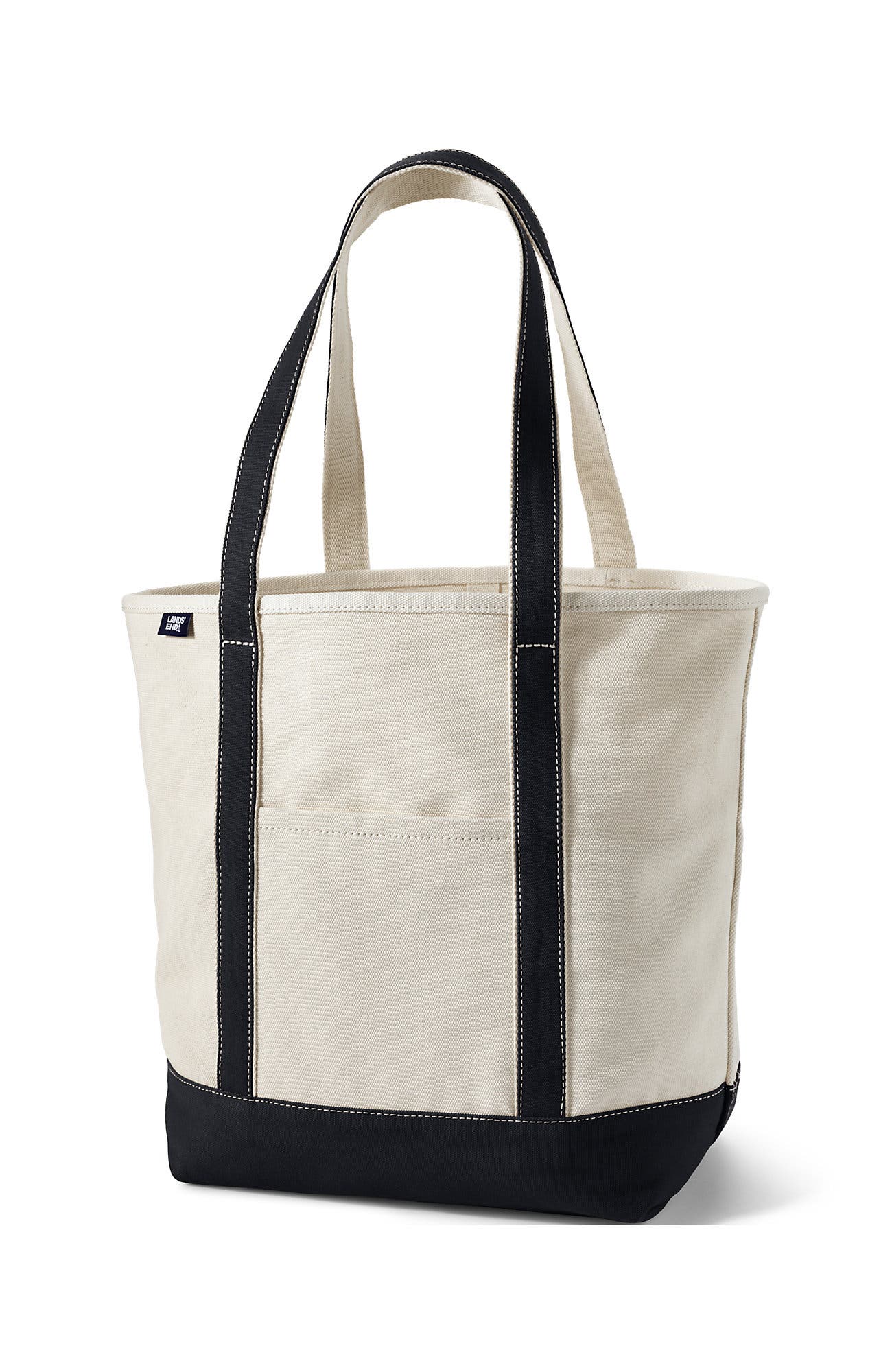 Lands' End Open Top Long Handle Canvas Tote Bag, Alternate, color, Natural/Black