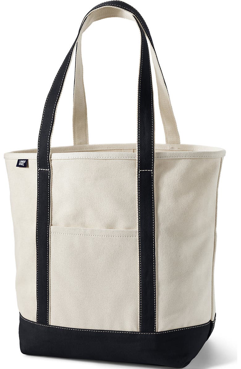 Lands' End Open Top Long Handle Canvas Tote Bag, Alternate, color, Natural/Black