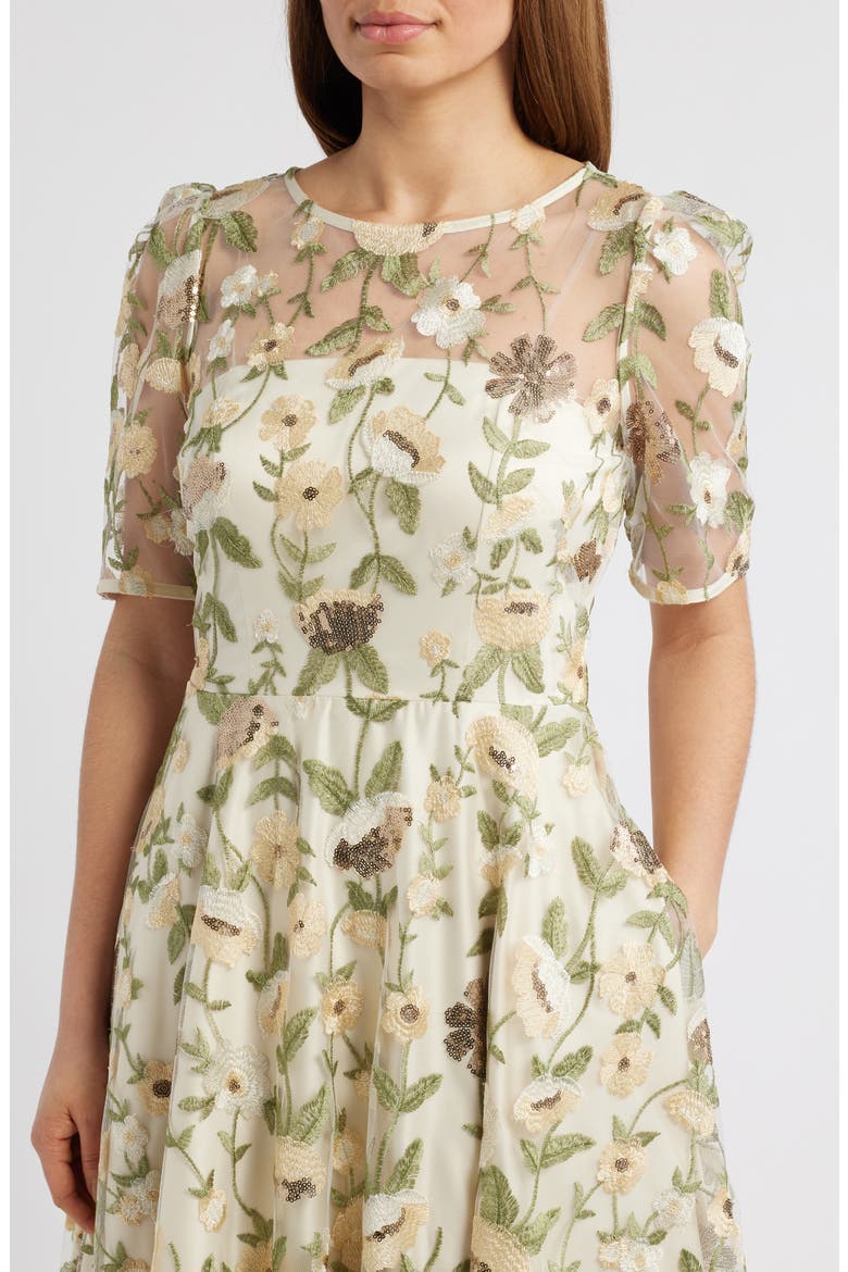 Embroidered Floral Illusion Lace Cocktail Dress, Alternate, color, YELLOW