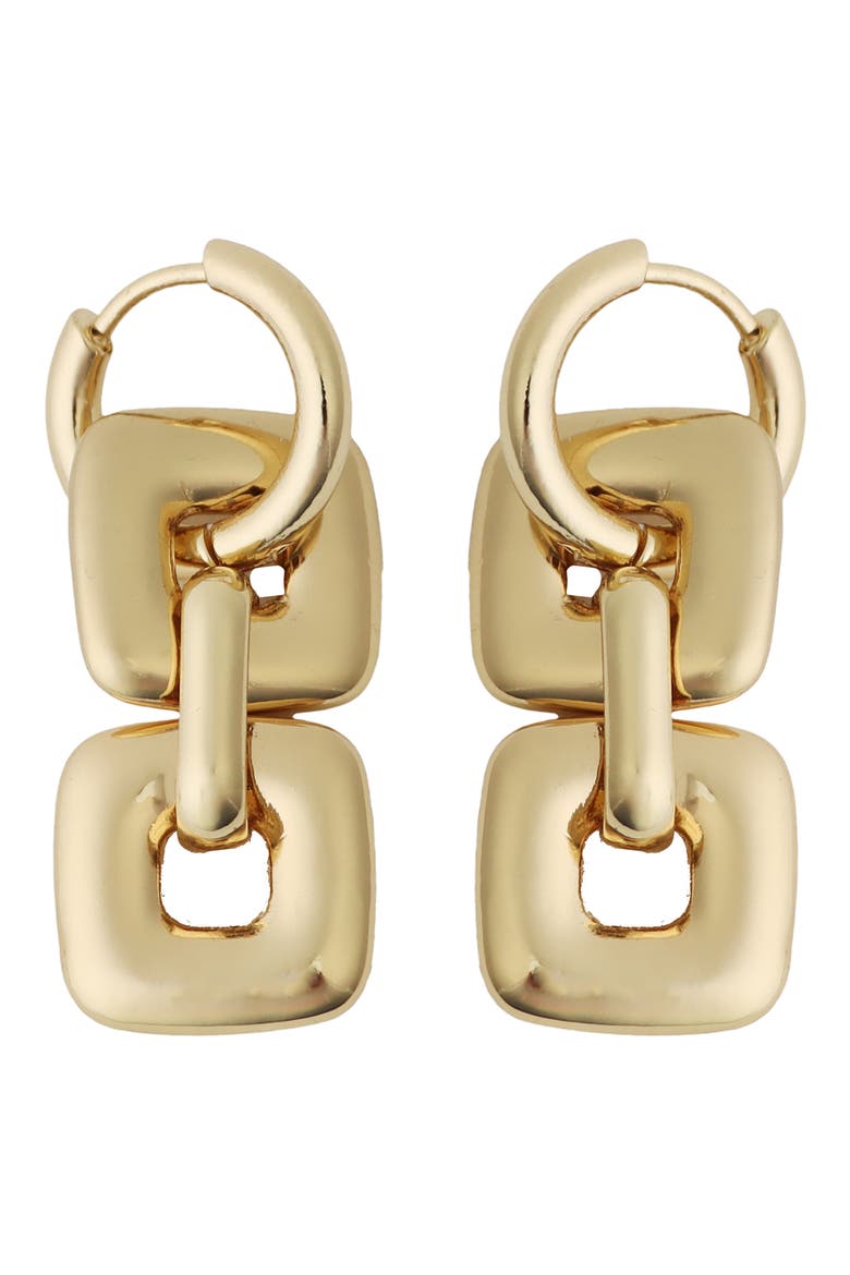 Square Link Drop Huggie Hoop Earrings, Main, color, GOLD