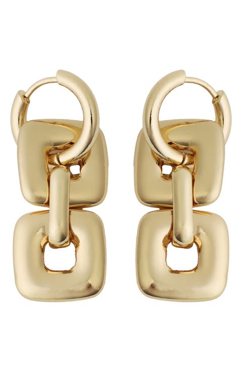 Square Link Drop Huggie Hoop Earrings